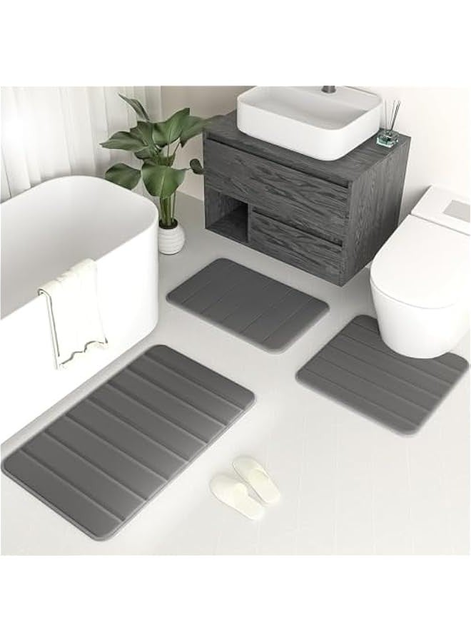TRASSLE 3 Pcs Memory Foam Bathroom Rug Set, Non Slip Extra Soft Absorbent Bath Mats, Machine Washable & Dry Toilet Mat Sets for Bathroom Floor Livingroom - Image 1