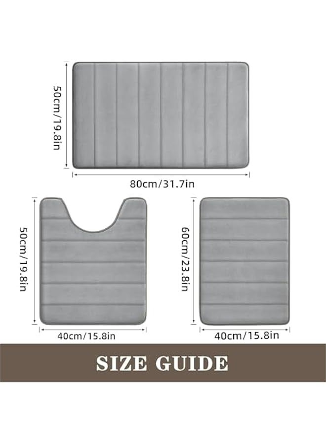 TRASSLE 3 Pcs Memory Foam Bathroom Rug Set, Non Slip Extra Soft Absorbent Bath Mats, Machine Washable & Dry Toilet Mat Sets for Bathroom Floor Livingroom - Image 2
