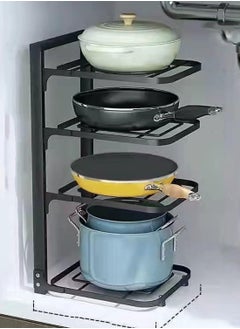 TYCOM Pots and Pans Organizer for Cabinet Kitchen Organizer and Storage Rack,Space Saving Stand with Adjustable Dividers,4 Layer With Iron Wire Black.  - Image 1
