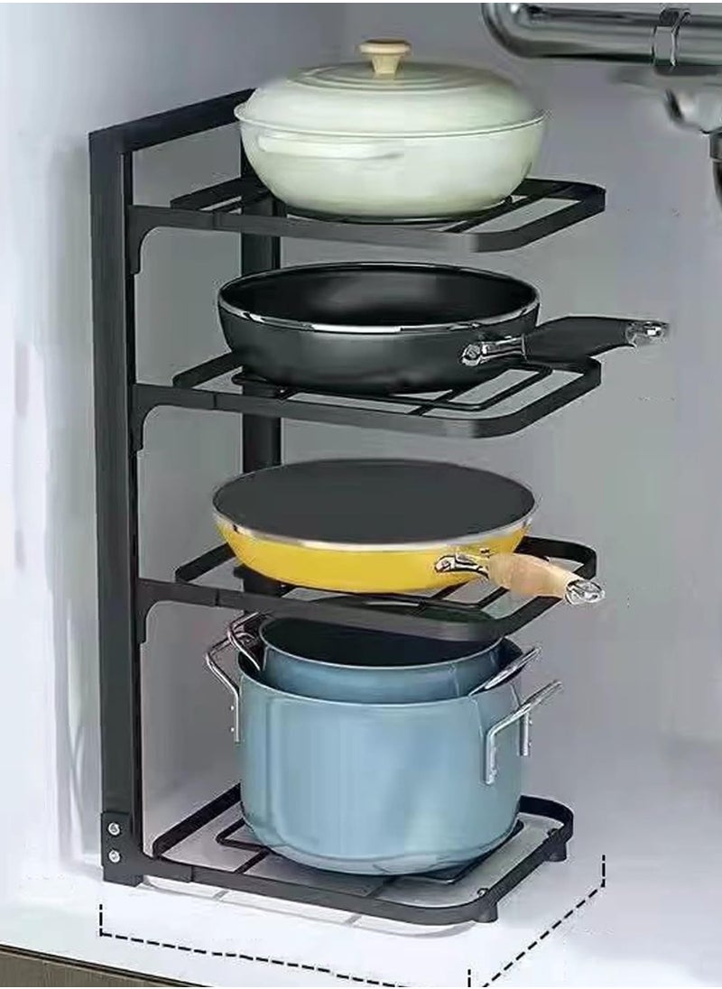 TYCOM Pots and Pans Organizer for Cabinet Kitchen Organizer and Storage Rack,Space Saving Stand with Adjustable Dividers,4 Layer With Iron Wire Black.  - Image 1