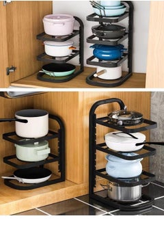 TYCOM Pots and Pans Organizer for Cabinet Kitchen Organizer and Storage Rack,Space Saving Stand with Adjustable Dividers,4 Layer With Iron Wire Black.  - Image 5