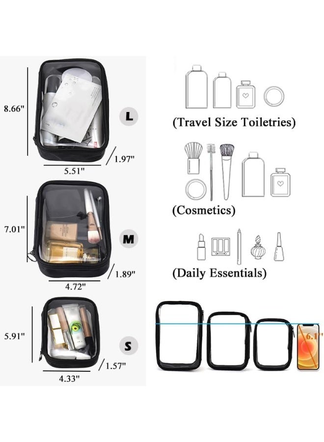 Bukela 3 Pcs Clear TPU Travel Toiletry Bags, Waterproof Zippered Cosmetic Storage Set (S, M, L) - Image 2