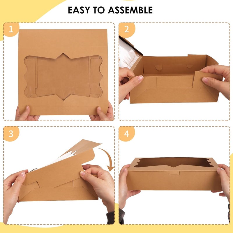 تومنك صناديق بسكويت ، عدد 7 قطع، مقاس 12×8×2.5 بوصة، بلون بني، مزودة بنافذة ذات ثلاثة أشكال، مناسبة للفراولة المغطاة بالشوكولاتة، والدوناتس، والمعجنات (بنية اللون). - Image 3