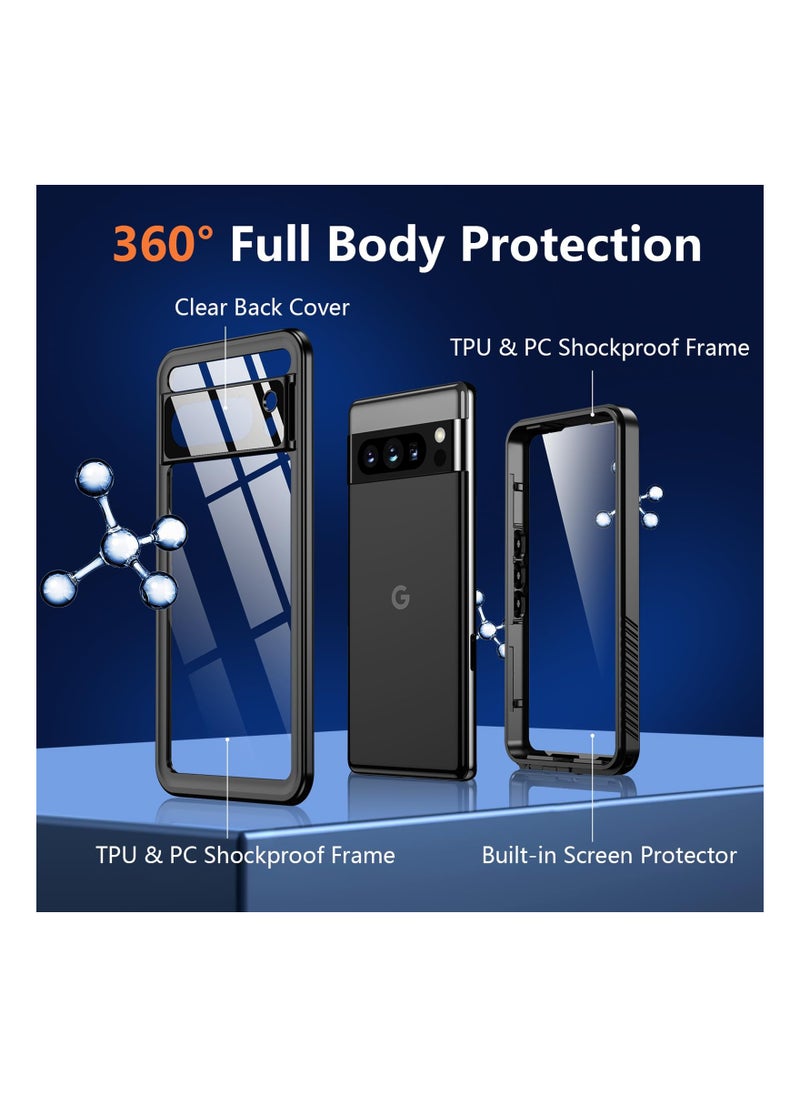 SYOSI - for Google Pixel 8 Pro Case Waterproof, Pixel 8 Pro Dustproof Case with Built-in Screen & Camera Protector, 10FT Military Fully Body Shockproof Phone Case for Google Pixel 8 Pro (2023), Black - Image 1