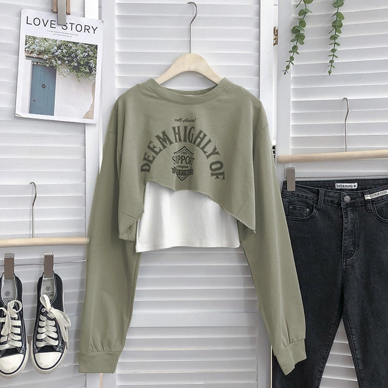 Womens Sweater Design Sense New Spring and Autumn Student Thin Loose Korean Short Two-piece Vest Top Grey - Image 3