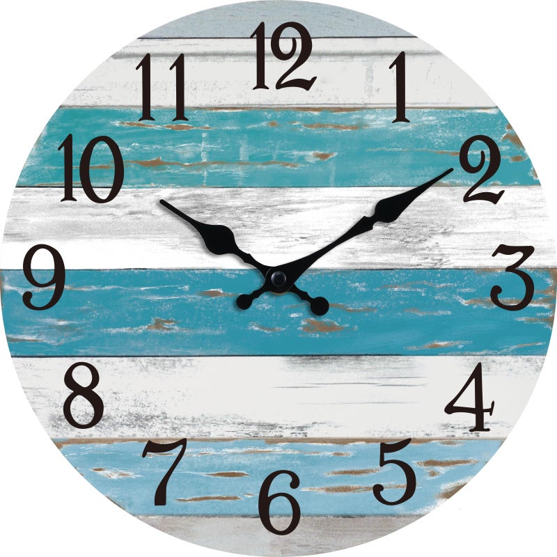 KECYET Wall Clock Battery Operated 8 Inch Outdoor Beach Style Blue Coastal Retro Silent Non Ticking Decorative for Bathroom Kitchen Living Room Bedroom