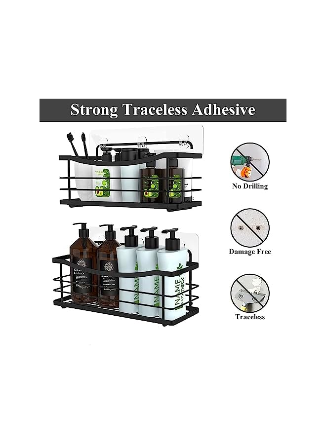 Raxoom Shower Caddy bathroom organizer,2 Packs Shower organizer Caddies bathroom shelf Wall Hanging Organizer Shampoo Holder with 4 Hooks Rust Proof Stainless Steel Storage Racks (Black) - Image 4