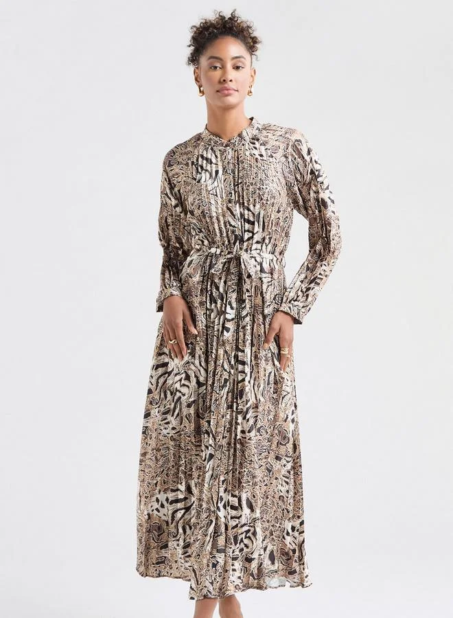 سبلاش فيڤ فستان قميص ماكسي بأكمام طويلة وطبعات