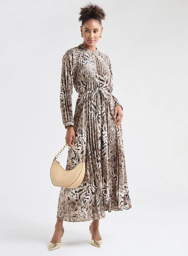 سبلاش فيڤ فستان قميص ماكسي بأكمام طويلة وطبعات