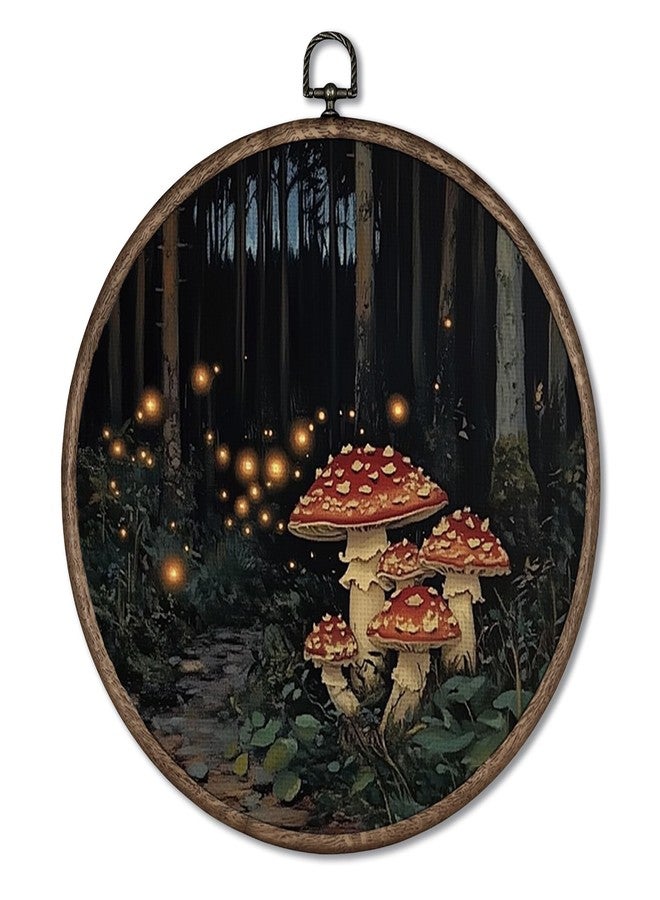 Giosve Dark Academia Forest Mushroom Round Wall Art Canvas Framed Poster, Vintage Rustic Moody Nature Cottagecore Botanical Hanging Wall Sculptures for Home Bedroom Living Room Decor, 10x10 Inch - Image 1
