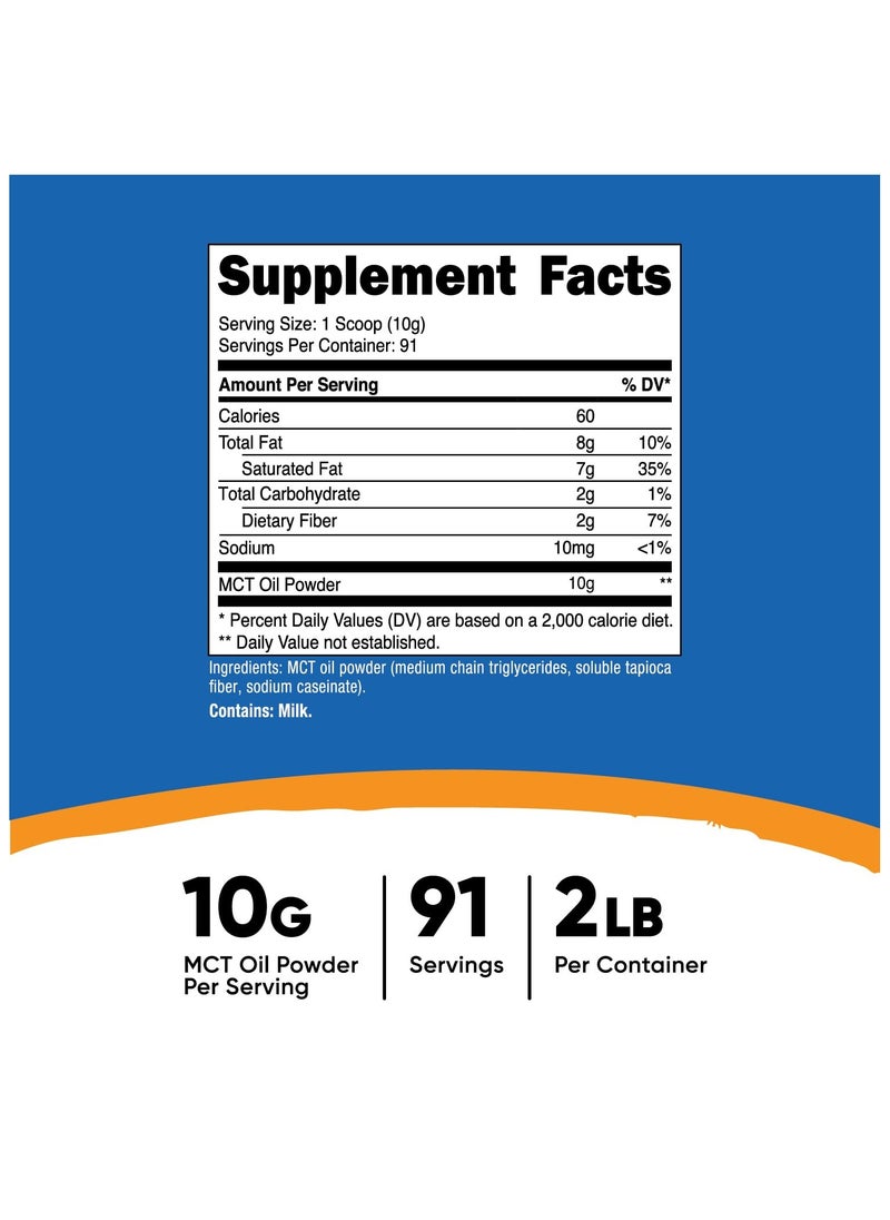 Nutricost - MCT Oil Powder, Medium Chain Triglycerides, 10 GMCT Oil Powder Per Serving | 91 SERVINGS | 2 LB Per container Unflavored Net WT 32.4 OZ (2 LB ) 907 G Dietary Supplement - Image 1