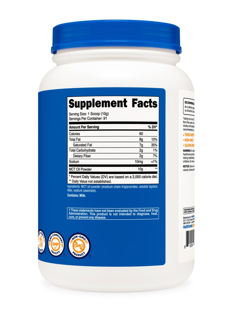 Nutricost - MCT Oil Powder, Medium Chain Triglycerides, 10 GMCT Oil Powder Per Serving | 91 SERVINGS | 2 LB Per container Unflavored Net WT 32.4 OZ (2 LB ) 907 G Dietary Supplement - Image 1