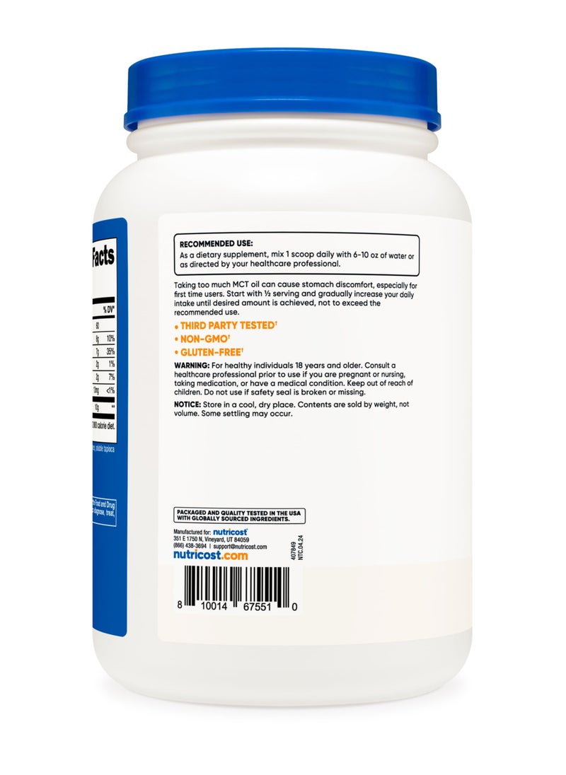 Nutricost - MCT Oil Powder, Medium Chain Triglycerides, 10 GMCT Oil Powder Per Serving | 91 SERVINGS | 2 LB Per container Unflavored Net WT 32.4 OZ (2 LB ) 907 G Dietary Supplement - Image 1