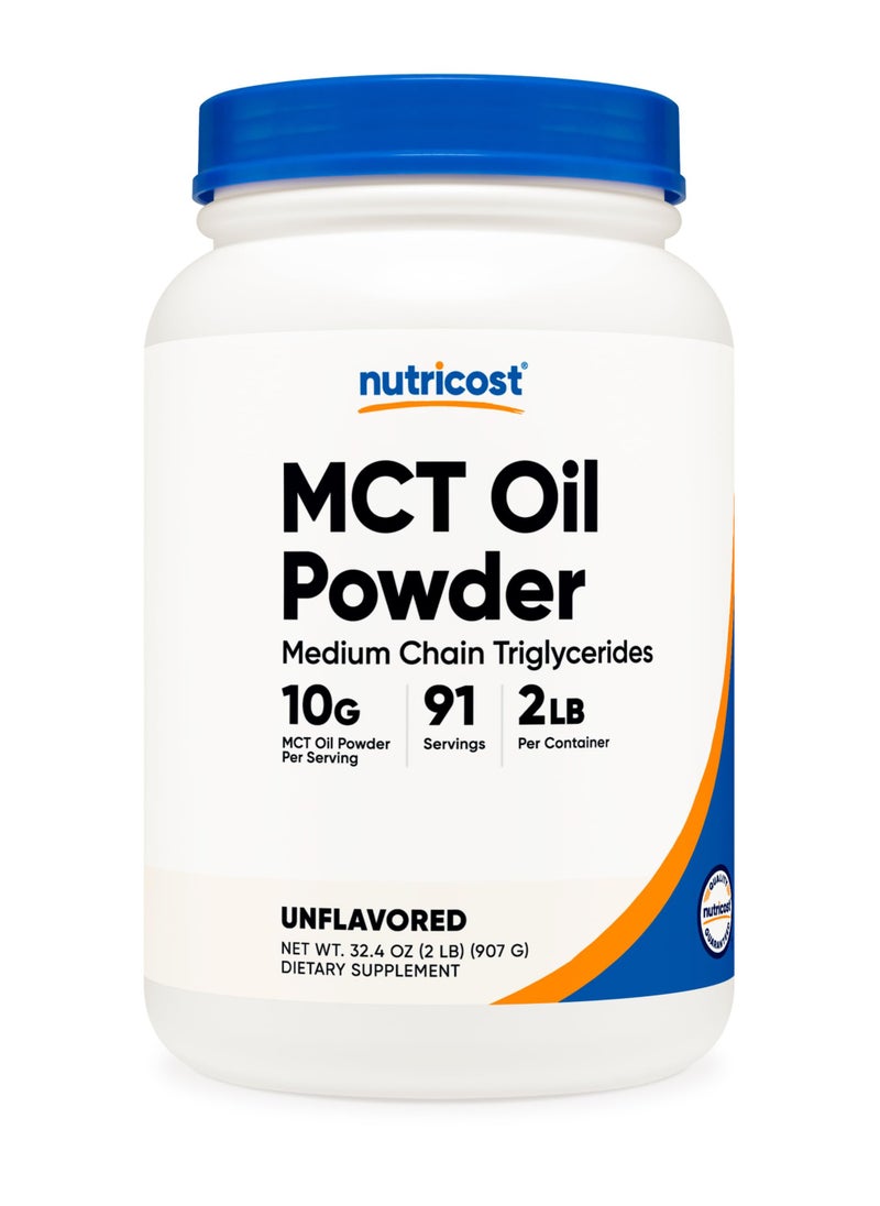 Nutricost - MCT Oil Powder, Medium Chain Triglycerides, 10 GMCT Oil Powder Per Serving | 91 SERVINGS | 2 LB Per container Unflavored Net WT 32.4 OZ (2 LB ) 907 G Dietary Supplement - Image 1