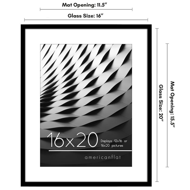 Americanflat 16x20 Picture Frame with Polished Plexiglass - Use as 12x16 Frame with Mat or Display 16x20 Photo Without Mat - Streamline Collection - Thin Border Picture Frames for Wall - Black - Image 2