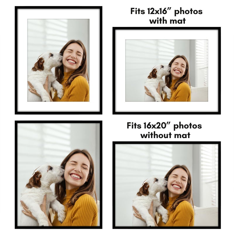 Americanflat 16x20 Picture Frame with Polished Plexiglass - Use as 12x16 Frame with Mat or Display 16x20 Photo Without Mat - Streamline Collection - Thin Border Picture Frames for Wall - Black - Image 4