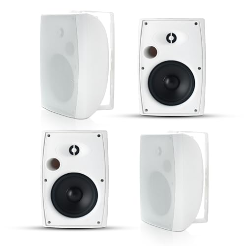 Herdio 6.5 Inch 800W Passive Outdoor Speakers Wired Waterproof 2-Way Wall Mounted Speakers with Bass Suitable for Patio Pool Deck Porch Backyard Indoor Home (2 Pairs, White) - Image 1