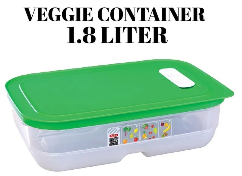 Aksa Plastic Rectangular Veggie Container - 1.8 Liter - Clear - Image 1