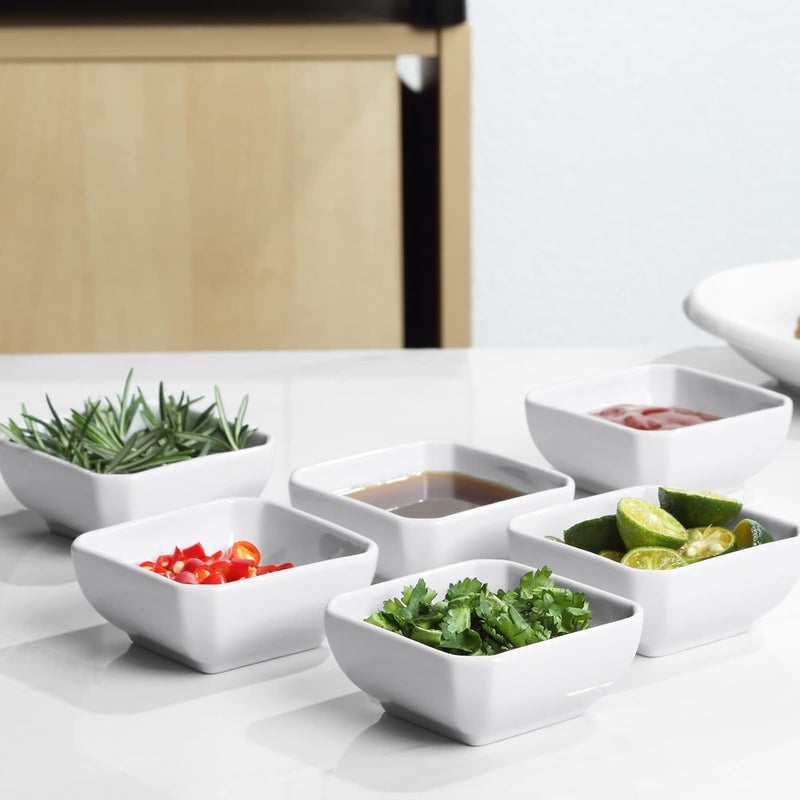 Yedio 3 Oz Square Dip Bowls Set of 6, White Ceramic Dipping Sauce Dishes, Mini Condiment Bowls for Soy Sauce, Sushi, BBQ, Ketchup, Vinegar, Party & Daily Use - Image 4