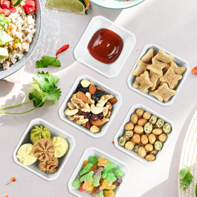 Yedio 3 Oz Square Dip Bowls Set of 6, White Ceramic Dipping Sauce Dishes, Mini Condiment Bowls for Soy Sauce, Sushi, BBQ, Ketchup, Vinegar, Party & Daily Use - Image 3