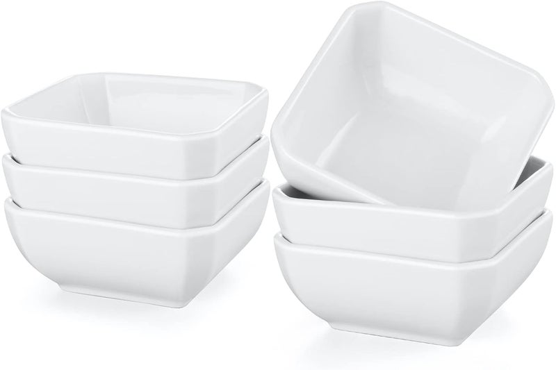 Yedio 3 Oz Square Dip Bowls Set of 6, White Ceramic Dipping Sauce Dishes, Mini Condiment Bowls for Soy Sauce, Sushi, BBQ, Ketchup, Vinegar, Party & Daily Use - Image 1
