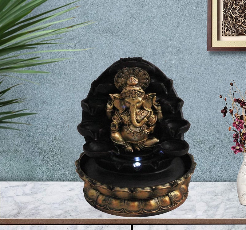 GTC ® Beautiful Lord Ganesha Water Fountain Shree Ganesha Show Piece for Home Decorative Diwali Gifts for Drawing Room Living Room Waterfall Decorative Item withMini Motor Pump (332, Multicolor), Resin - Image 3