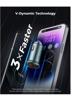 VOLTME شاحن سيارة، شاحن سيارة 20 وات PD 3.0 USB C، كتلة شحن سريعة بمنفذين USB A وC ومحول شاحن ولاعة السجائر لهاتف iPhone 15/14/13 وSamsung Galaxy S24/S23 وPixel وMoto والمزيد - أخضر  - Image 2