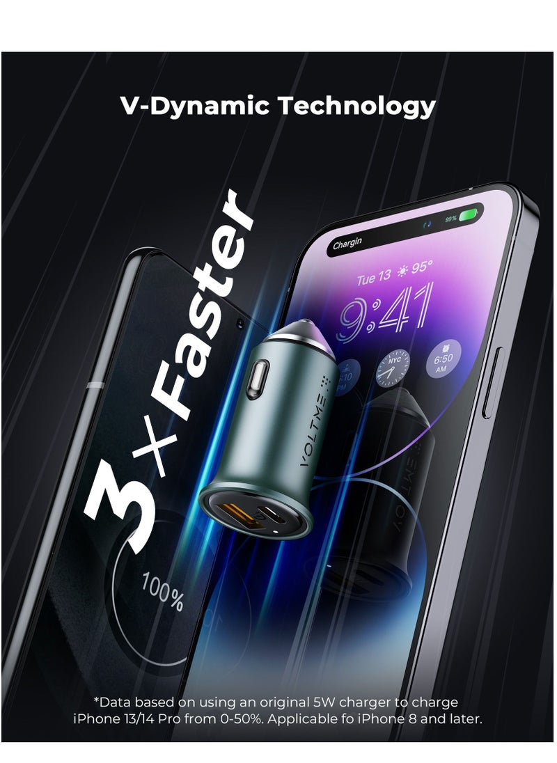 VOLTME - PD 20W Car Charger Fast Charging Dual USB Car Plug Adapter, Type C & USB-A, Compatible with iPhone 16 Pro Max/16 Pro/15/14/13 Pro Max/12/11, iPad Pro/Mini 6, Samsung S24/S23, Huawei Mate 60, and More - Quick Charge for Smartphones, Tablets, and Electronics (Green) - Image 1