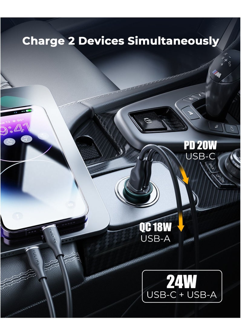 VOLTME - PD 20W Car Charger Fast Charging Dual USB Car Plug Adapter, Type C & USB-A, Compatible with iPhone 16 Pro Max/16 Pro/15/14/13 Pro Max/12/11, iPad Pro/Mini 6, Samsung S24/S23, Huawei Mate 60, and More - Quick Charge for Smartphones, Tablets, and Electronics (Green) - Image 1