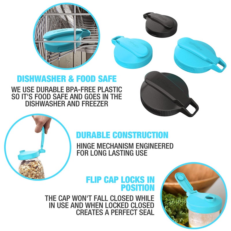 Masontops Multi Top - 2 Pack - Wide Mouth Mason Jar Lids With Easy Pour Spout And Flip Cap - Sip, Pour, Store & More - Lid Accessories For Mason Jars - Image 4