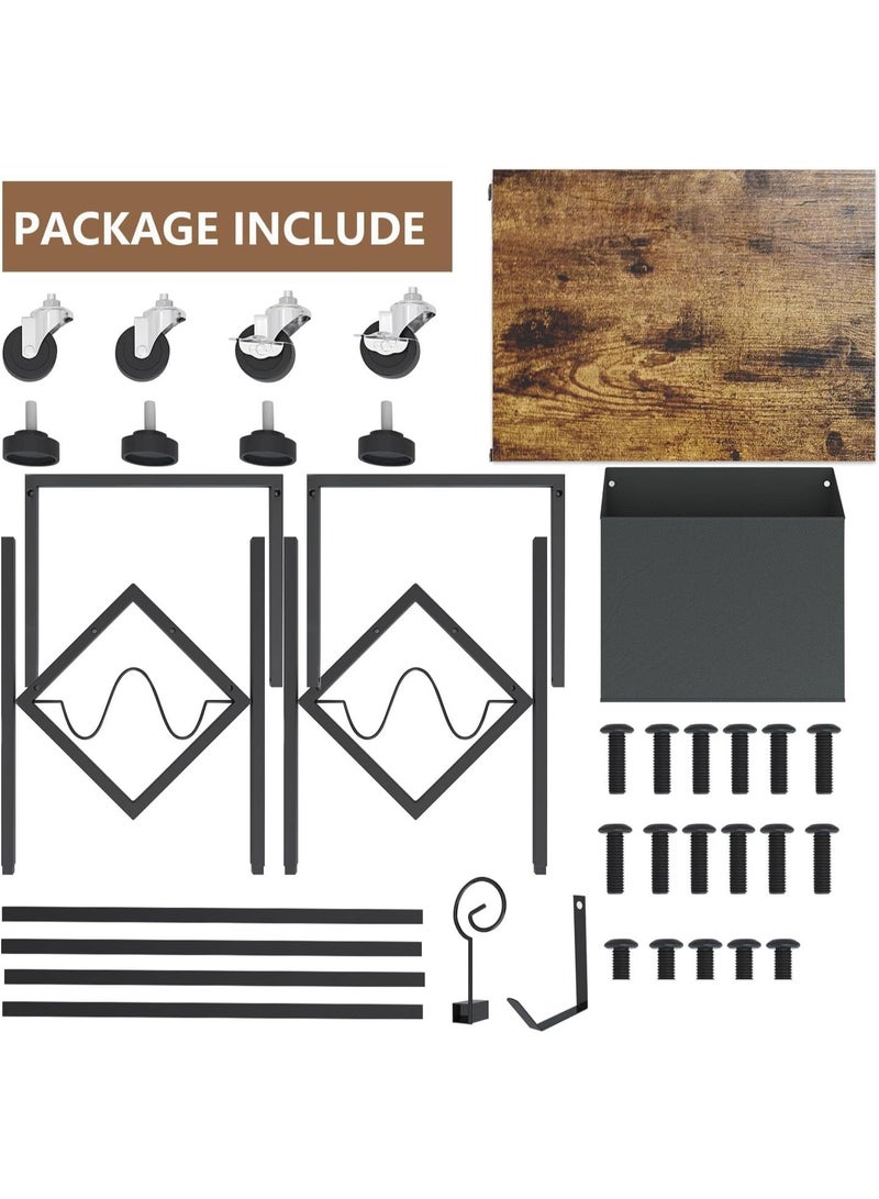 YOUWE7 Vinyl Record Player Stand - Record Player Table with Storage Hold 80 Albums Turntable Stand with Organizer Pocket and Wheels - Image 2