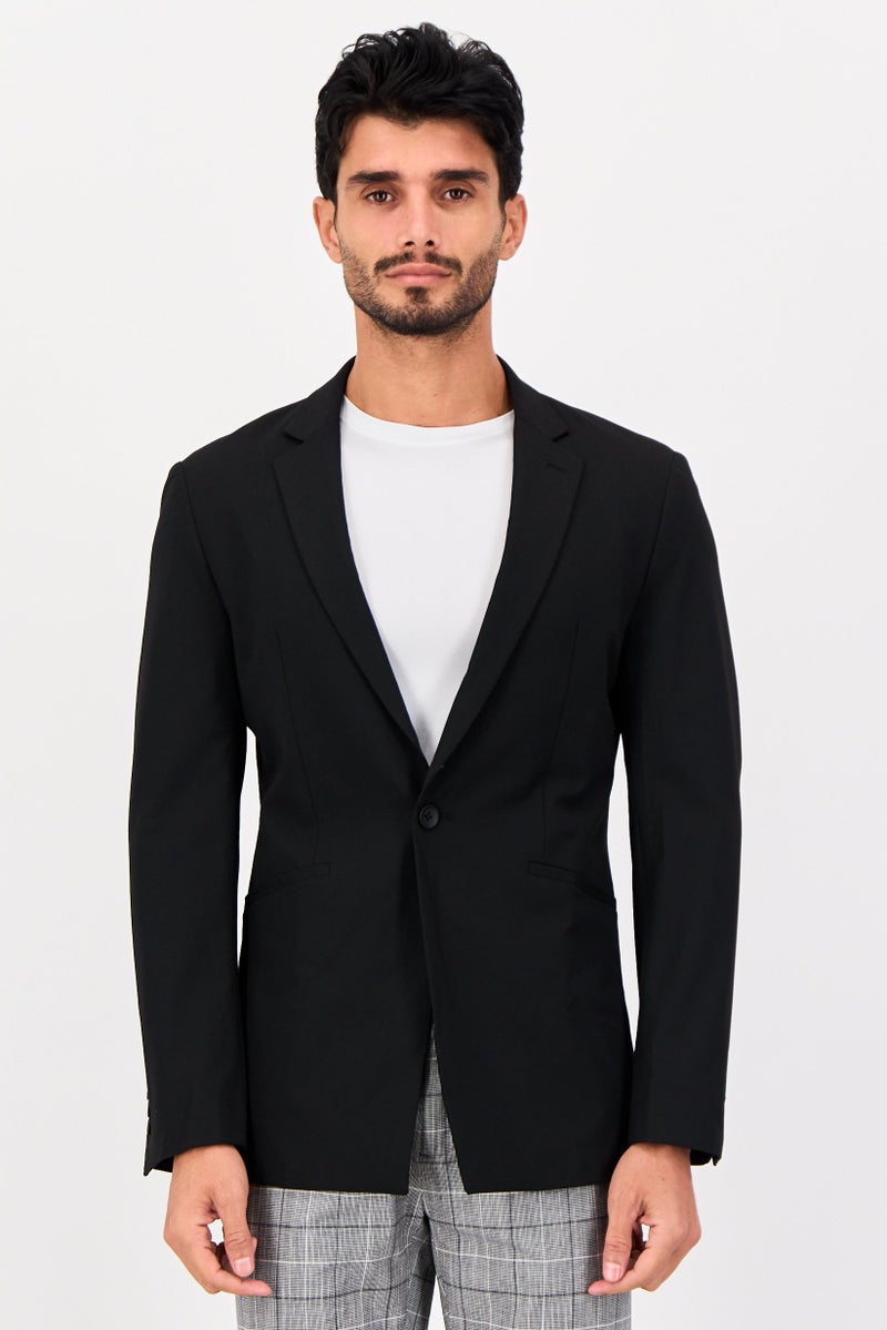SELECTED Men Regular Fit Solid Long Sleeve Semi-Formal Padded Blazer, Black - Image 1