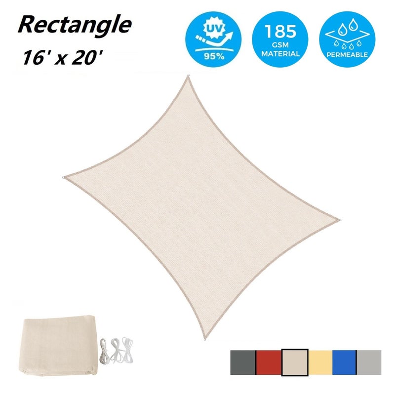 AsterOutdoor Sun Shade Sail Rectangle 16' x 20' UV Block Canopy for Patio Backyard Lawn Garden Outdoor Activities, Cream - Image 2
