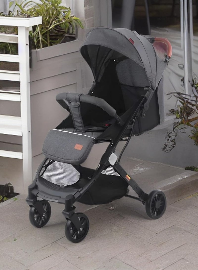 Reko Baby Kids Travel Stroller Baby stroller 5-point seat belts Adjustable Backrest Reversible Lightweight Self Folding Baby Stroller, with One Hand Gravity Fold Grey Official M13-65-K8 (Grey) - Image 4