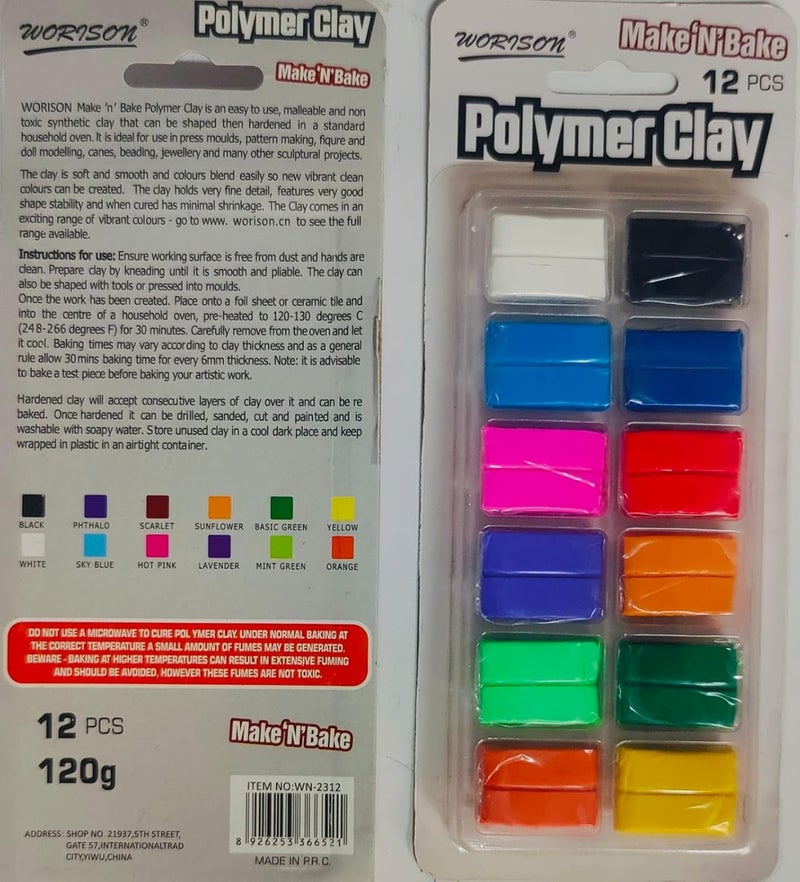 Make N Bake Polymer Clay Set 12 Pieces 120g MultiColour Assorted Pack