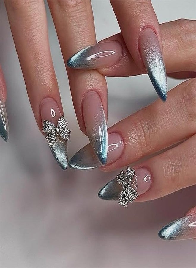 Aeenioy 24 Pcs Fake Nails, Press On Nails for Women, Nail Extensions Kit with 3D Bow Design, Easy to Apply Stick On Artificial Nails for Girls, Perfect for Parties, Weddings & Daily Use - Image 1