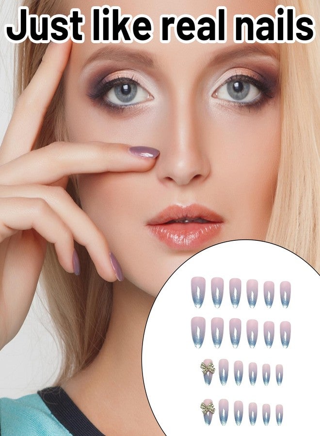 Aeenioy 24 Pcs Fake Nails, Press On Nails for Women, Nail Extensions Kit with 3D Bow Design, Easy to Apply Stick On Artificial Nails for Girls, Perfect for Parties, Weddings & Daily Use - Image 5