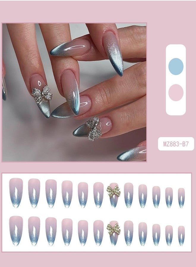 Aeenioy 24 Pcs Fake Nails, Press On Nails for Women, Nail Extensions Kit with 3D Bow Design, Easy to Apply Stick On Artificial Nails for Girls, Perfect for Parties, Weddings & Daily Use - Image 2