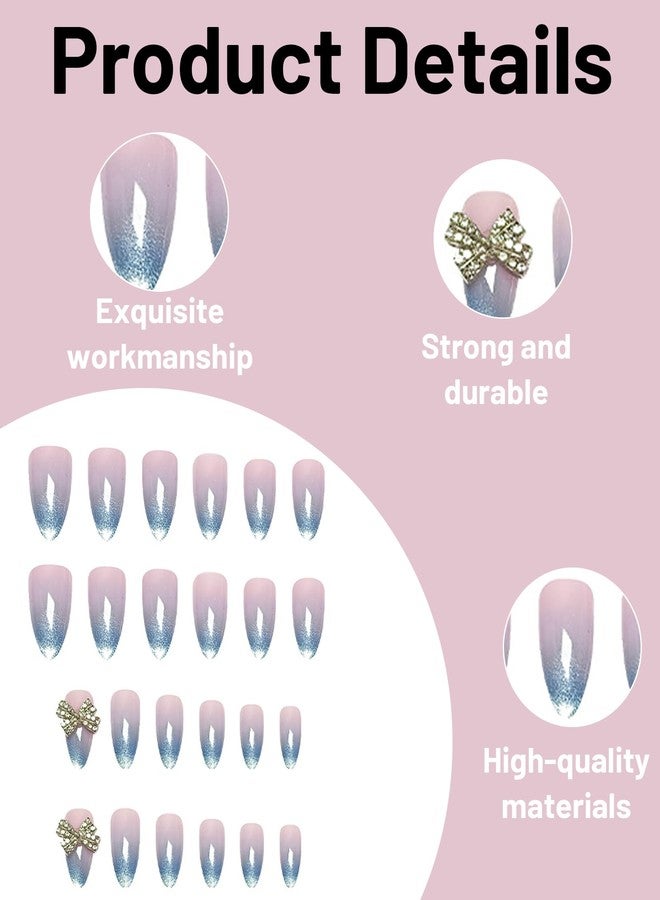 Aeenioy 24 Pcs Fake Nails, Press On Nails for Women, Nail Extensions Kit with 3D Bow Design, Easy to Apply Stick On Artificial Nails for Girls, Perfect for Parties, Weddings & Daily Use - Image 3