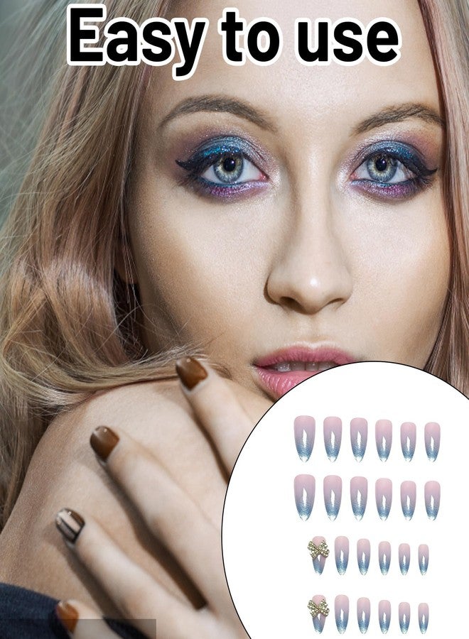 Aeenioy 24 Pcs Fake Nails, Press On Nails for Women, Nail Extensions Kit with 3D Bow Design, Easy to Apply Stick On Artificial Nails for Girls, Perfect for Parties, Weddings & Daily Use - Image 4