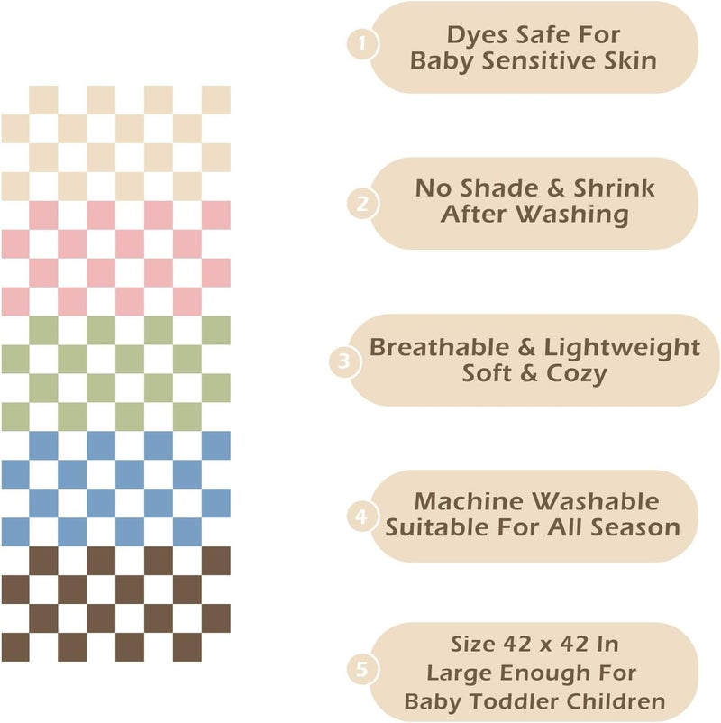 REPRECONF Ultra Soft Checkered Muslin Baby Blanket Pack of 2 Cotton Swaddles Bed Blankets for Babies and Toddlers Boys Newborn 42 x 42 inches Blue and Coffee - Image 4