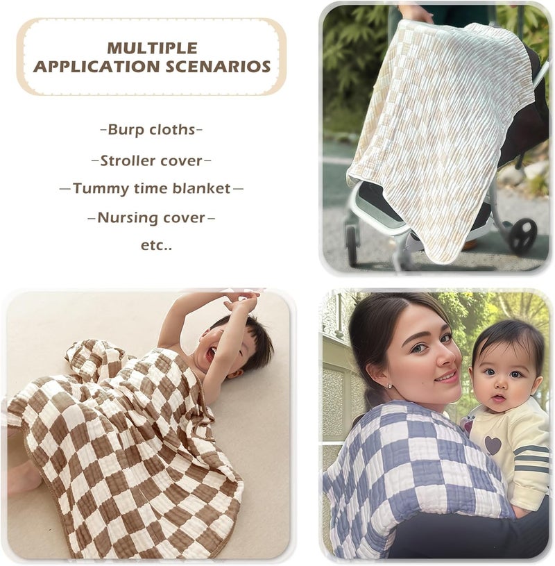 REPRECONF Ultra Soft Checkered Muslin Baby Blanket Pack of 2 Cotton Swaddles Bed Blankets for Babies and Toddlers Boys Newborn 42 x 42 inches Blue and Coffee - Image 5