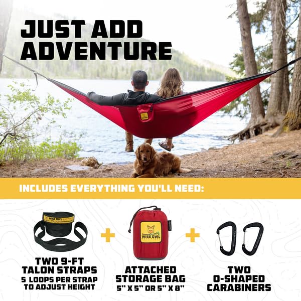 Wise Owl Outfitters Wise Owl Outfitters Camping Hammock - Portable Hammock Double Hammock Camping up to 500lbs, Accessories for Outdoor, Indoor w/Tree Straps, Double Orange & Grey  - Image 4