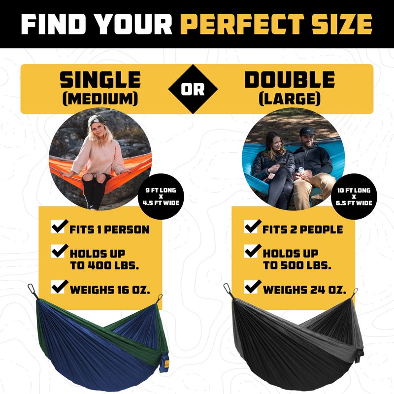 Wise Owl Outfitters Wise Owl Outfitters Camping Hammock - Portable Hammock Double Hammock Camping up to 500lbs, Accessories for Outdoor, Indoor w/Tree Straps, Double Orange & Grey  - Image 2