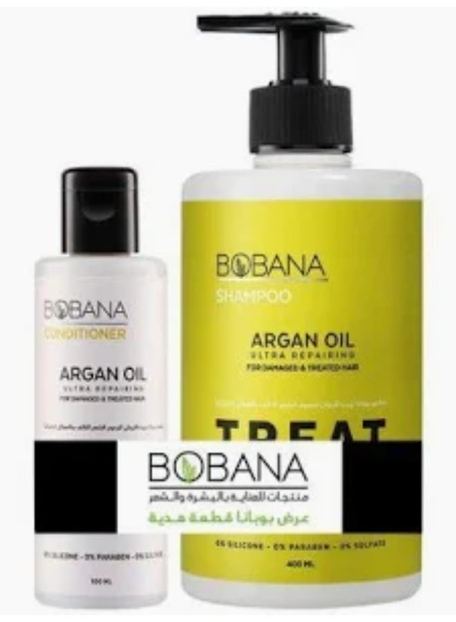 Bobana Argan Oil Shampoo for Damaged and Treated Hair 400ml + Conditioner 100ml (Packaging may vary)