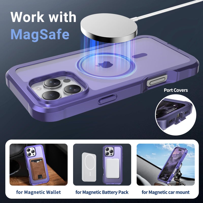 jaroco Magnetic for iPhone 16 Pro Max Case, [Compatible with MagSafe][Military Grade Drop Protection][Heavy Duty Protection][Non-Slip][Shockproof] 2-Layer Durable Bumper Phone Case 6.9''-Dark Purple - Image 4