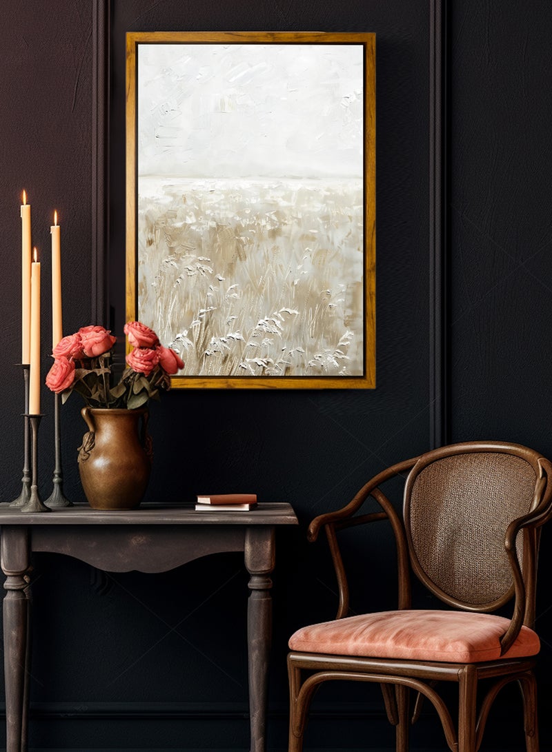 LOWHA Canvas Wall Art Stretched Over Wooden Frame with Wooden Color Floating Frame and Vintage Style Oil Painting  - Image 1