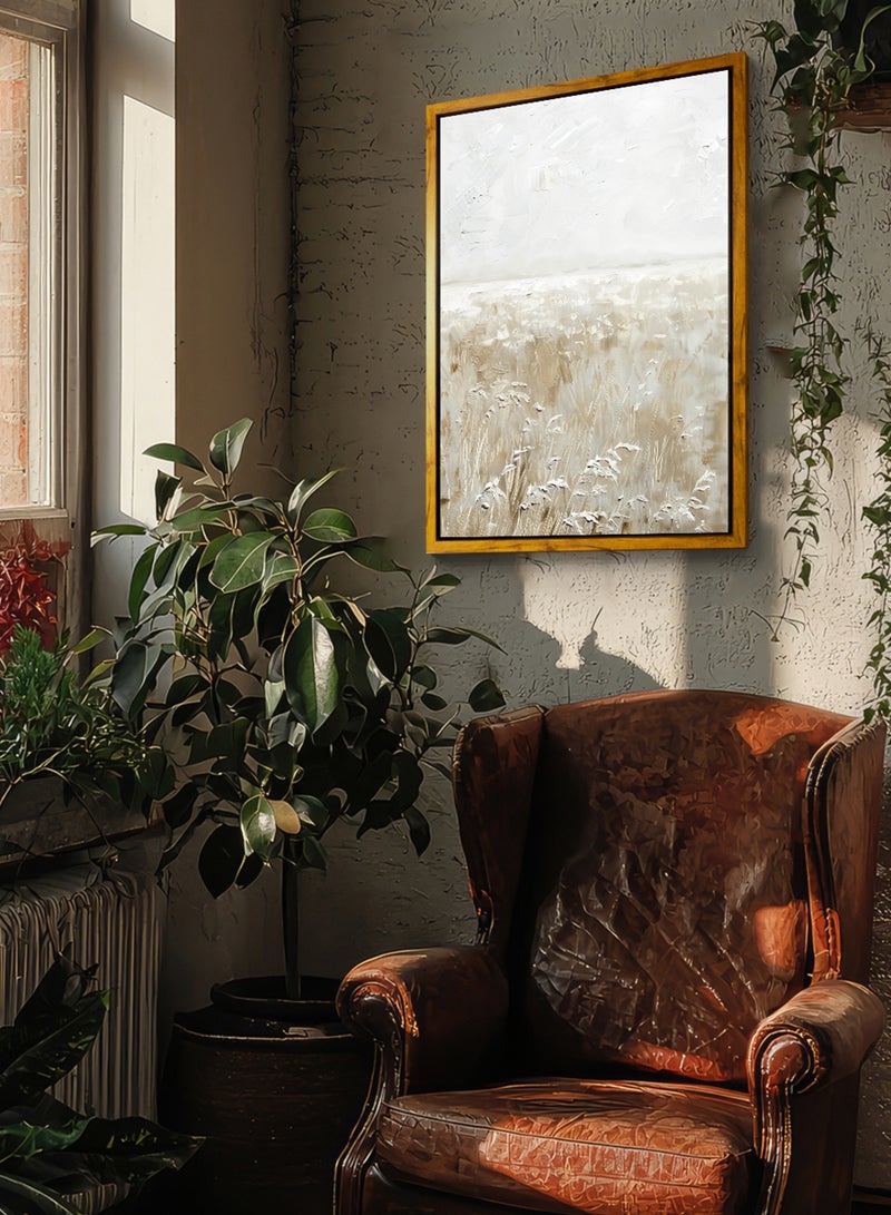 LOWHA Canvas Wall Art Stretched Over Wooden Frame with Wooden Color Floating Frame and Vintage Style Oil Painting  - Image 2