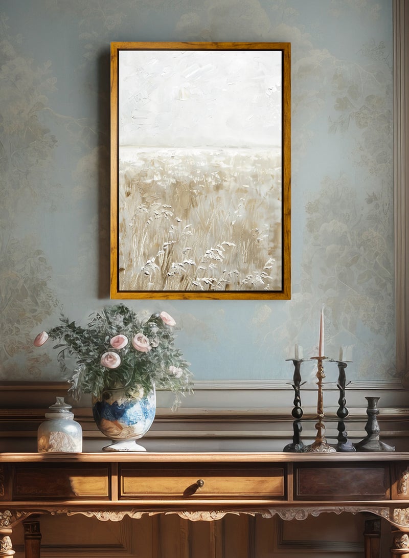 LOWHA Canvas Wall Art Stretched Over Wooden Frame with Wooden Color Floating Frame and Vintage Style Oil Painting  - Image 3