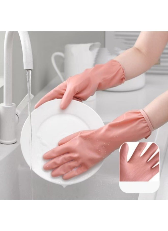 Generic Household Dishwashing Gloves Plus Velvet Thick Waterproof Durable Cleaning Gloves Kitchen Cleaning Gloves Pink  - Image 1